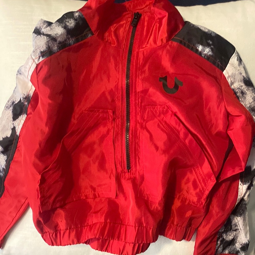 Red True Religion half zip wind breaker